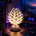 Kiro Veyra sculptural table lamp with layered white ribbed petals and cream base