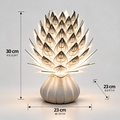 Kiro Veyra sculptural table lamp with layered white ribbed petals and cream base