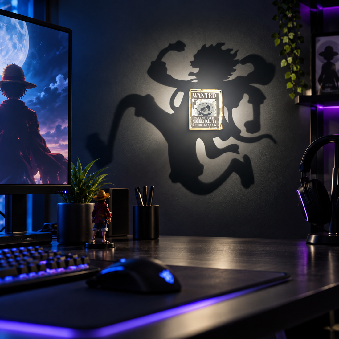 Gear 5 Luffy inspired LED shadow wall lamp