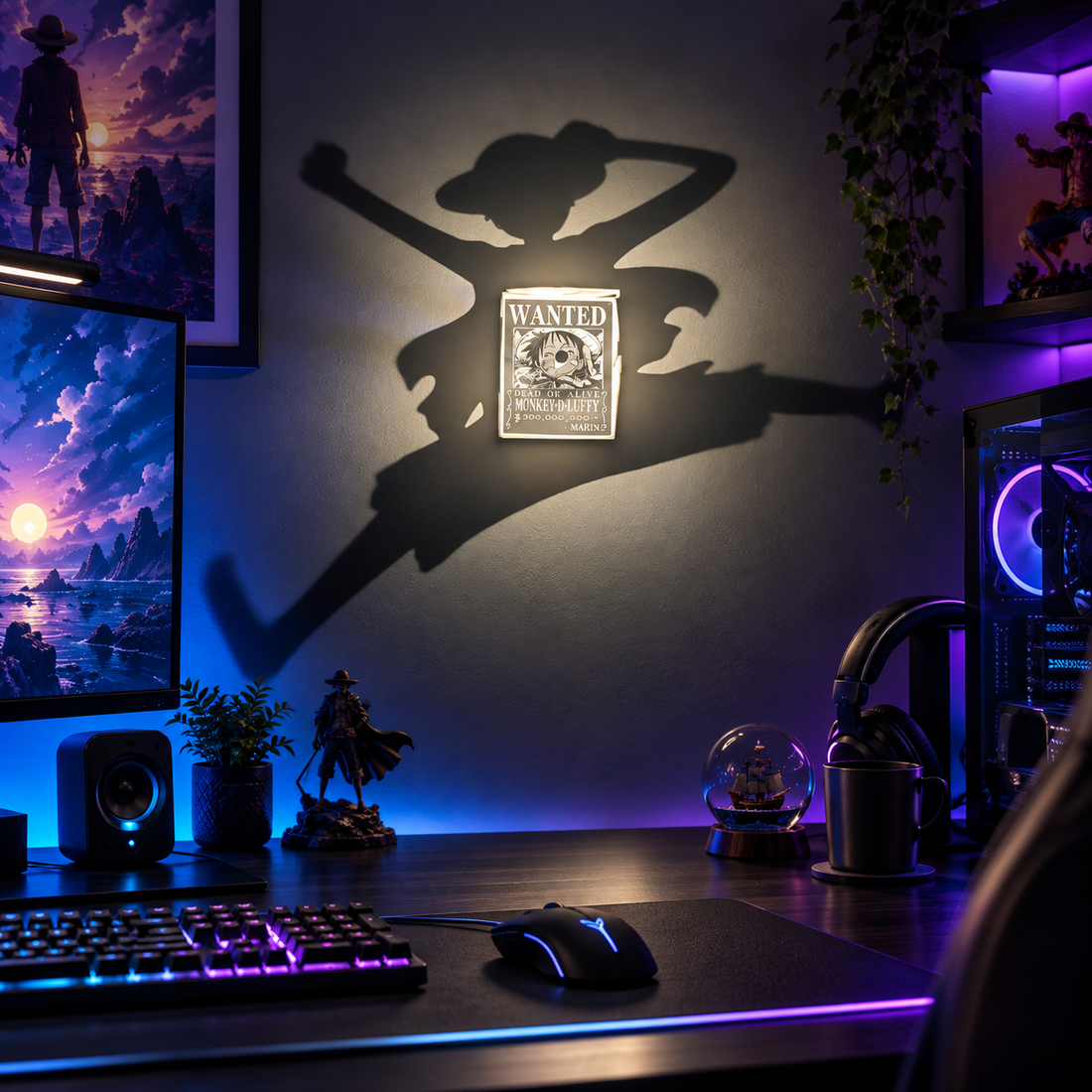 Monkey D. Luffy inspired LED shadow wall lamp