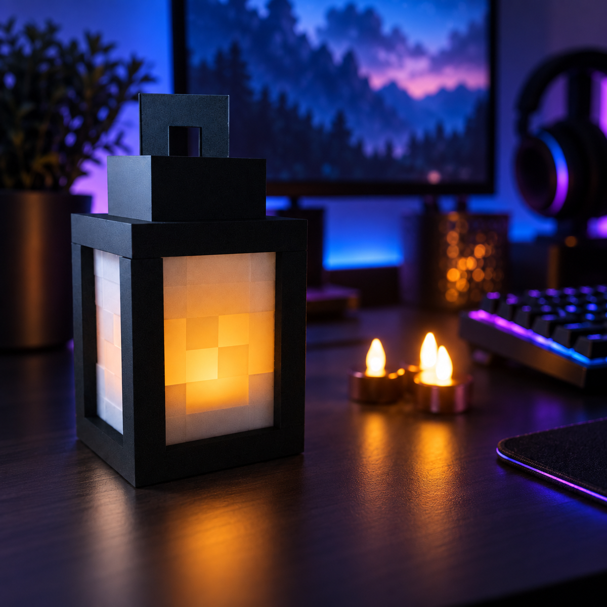 Minecraft inspired 3D printed tealight lantern