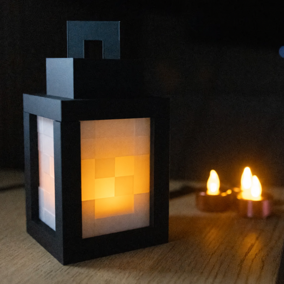 Minecraft inspired 3D printed tealight lantern