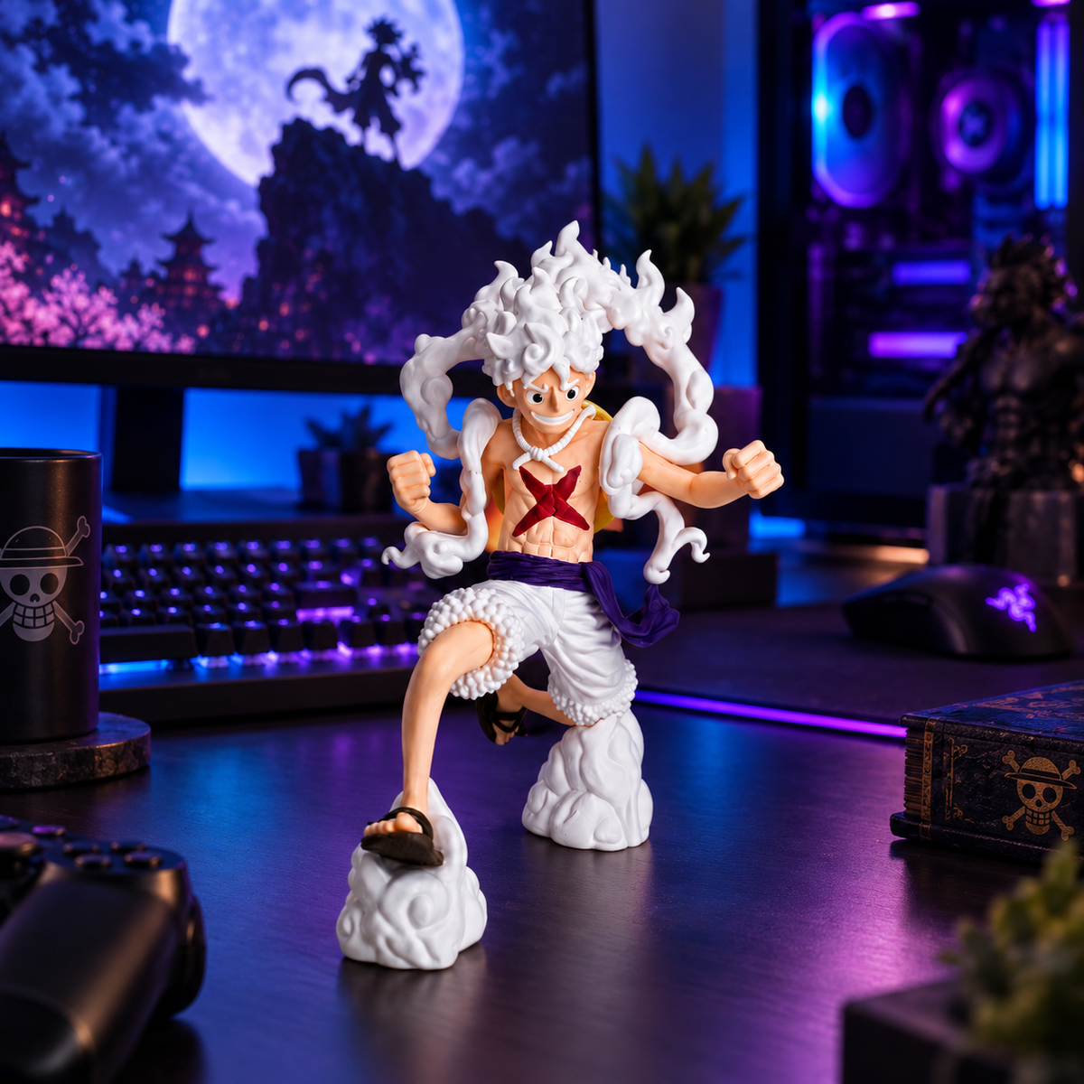 Gear 5 Luffy inspired 3D printed action figure desk view