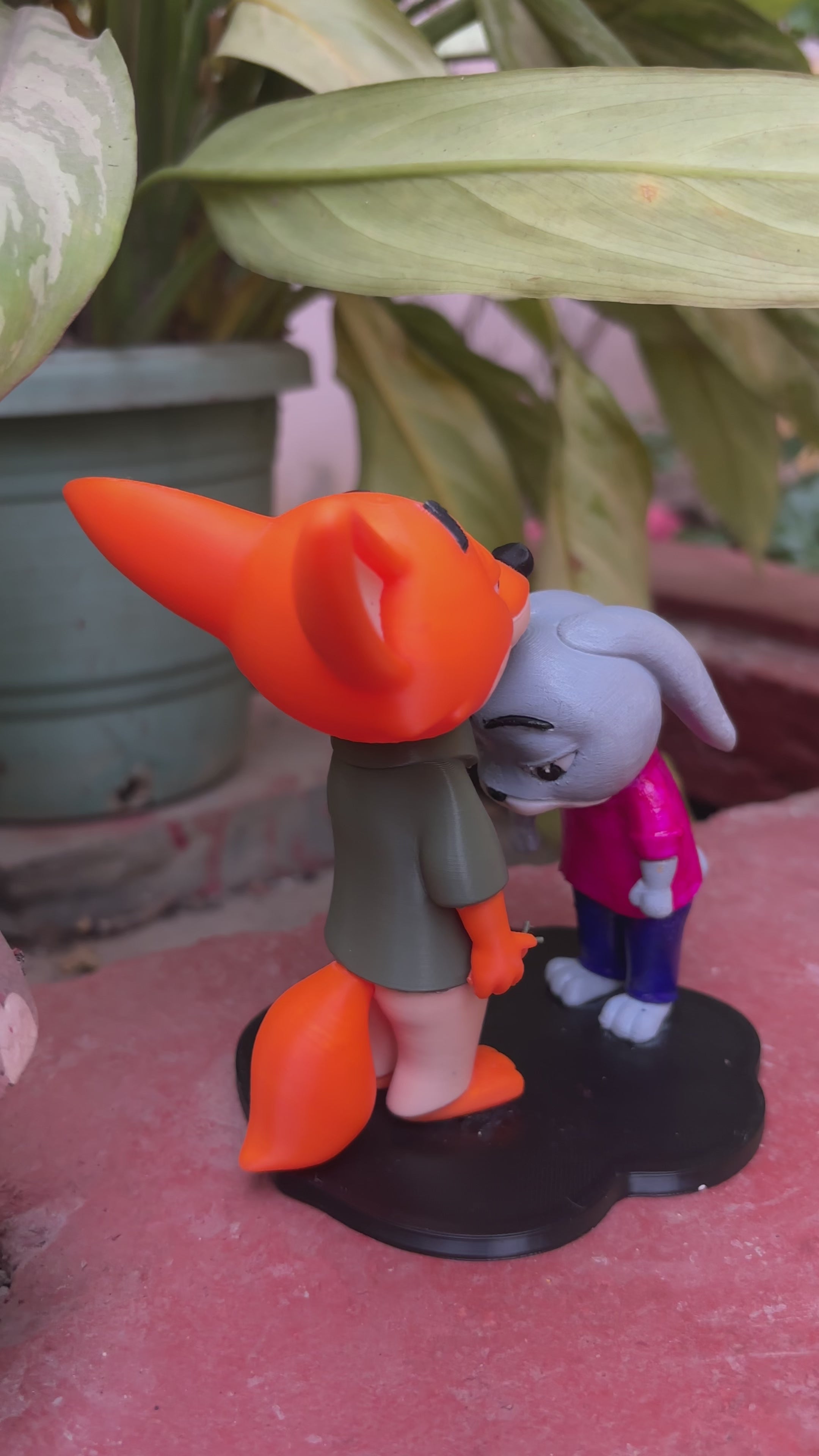 Cute Fox & Bunny Couple Figurine | 3D Printed Cartoon Animal Showpiece