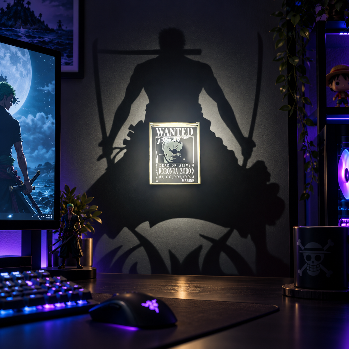 Roronoa Zoro inspired LED shadow wall lamp