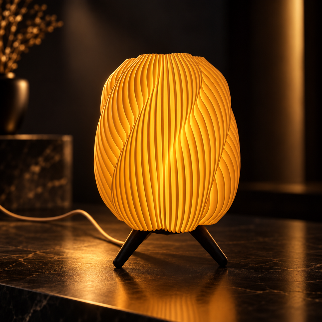 Modern spiral 3D printed table lamp