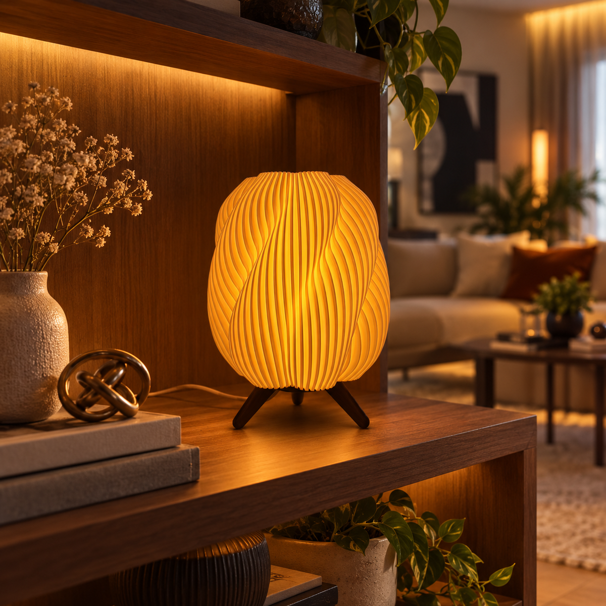 Modern spiral 3D printed table lamp