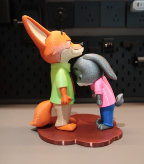 Cute Fox & Bunny Couple Figurine | 3D Printed Cartoon Animal Showpiece